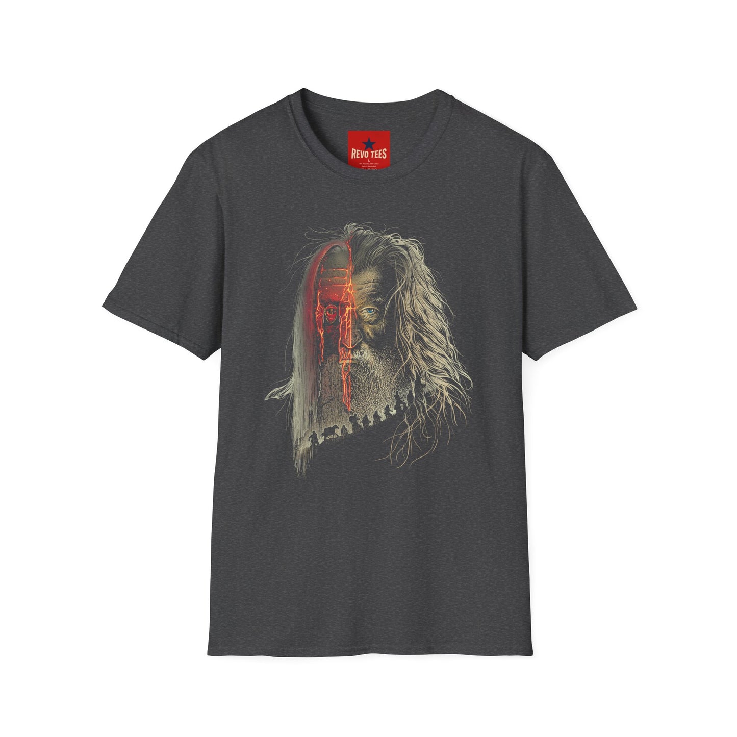 Horror Split-Face Skull T-Shirt — Creepy Half-Mask Skeleton Graphic Tee