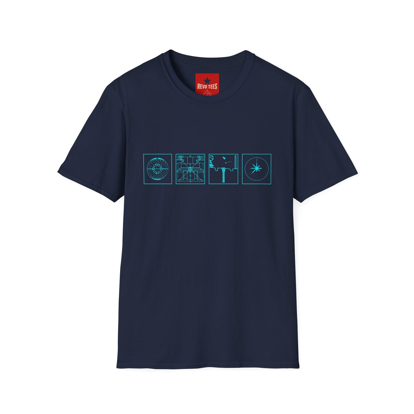 Minimal Celestial Icons T-Shirt — Light Blue Astrological Symbols