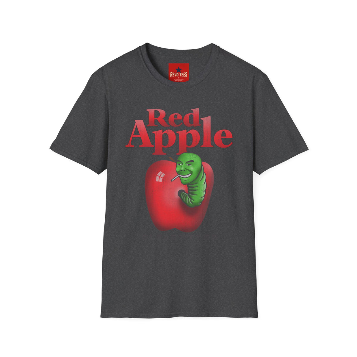 Revotees Red Apple Graphic Vintage Worm Illustration Red Apple T-Shirt - alternate view 7