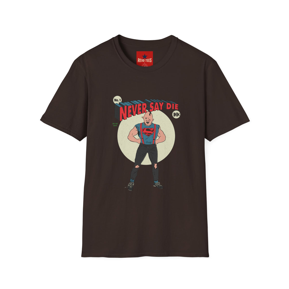 Revotees Never Say Die Retro Strongman Graphic T-Shirt - alternate view 5