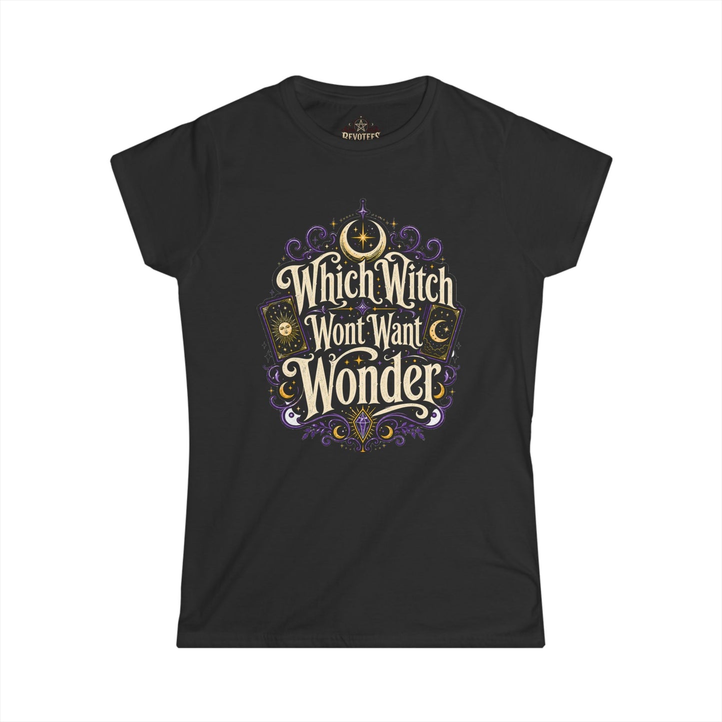 Women's Witchy Tee — "Which Witch Won't Want Wonder" Gothic Halloween Shirt
