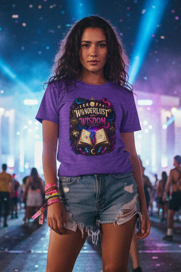Wanderlust & Wisdom Graphic Tee — Magical Open Book Travel Shirt