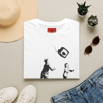 T‑Shirt — Banksy Style Kids Tossing TV Stencil Art Tee