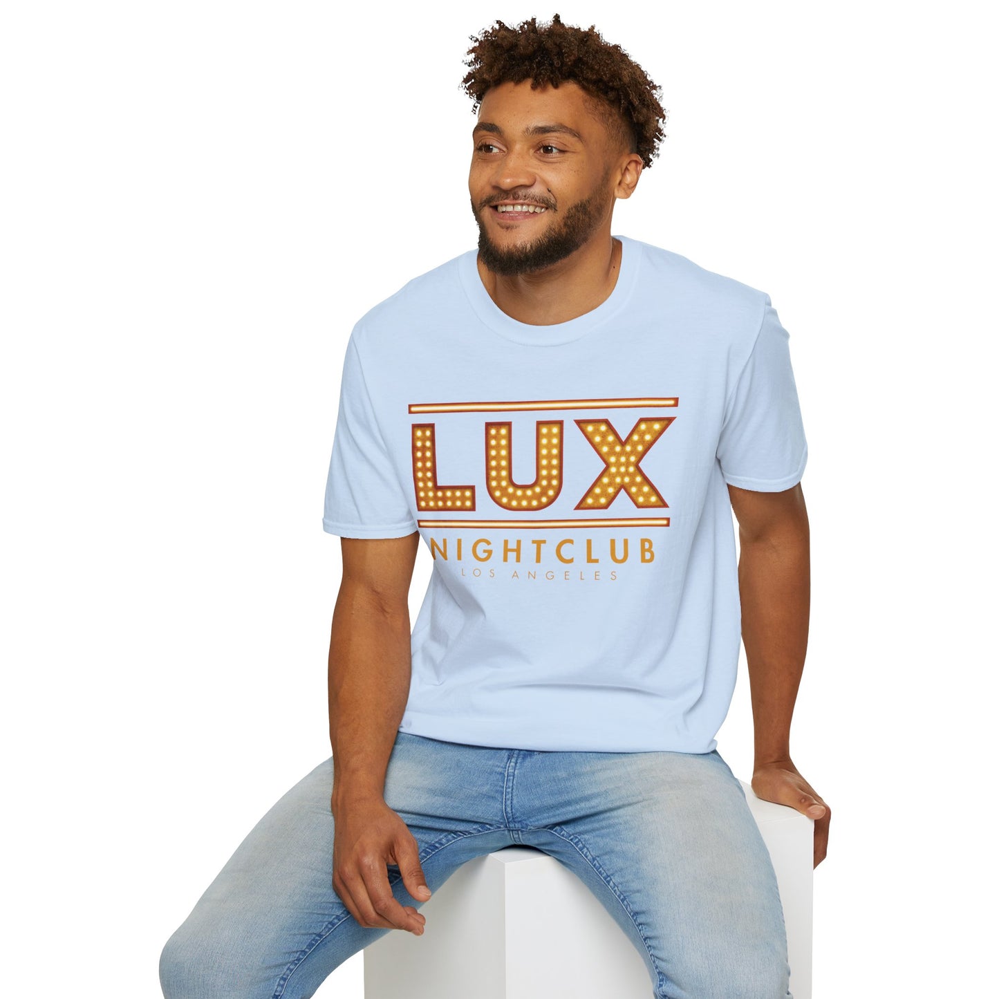 LUX Nightclub Graphic T-Shirt — Retro Marquee Sign Tee for Club Fans & Party Nights