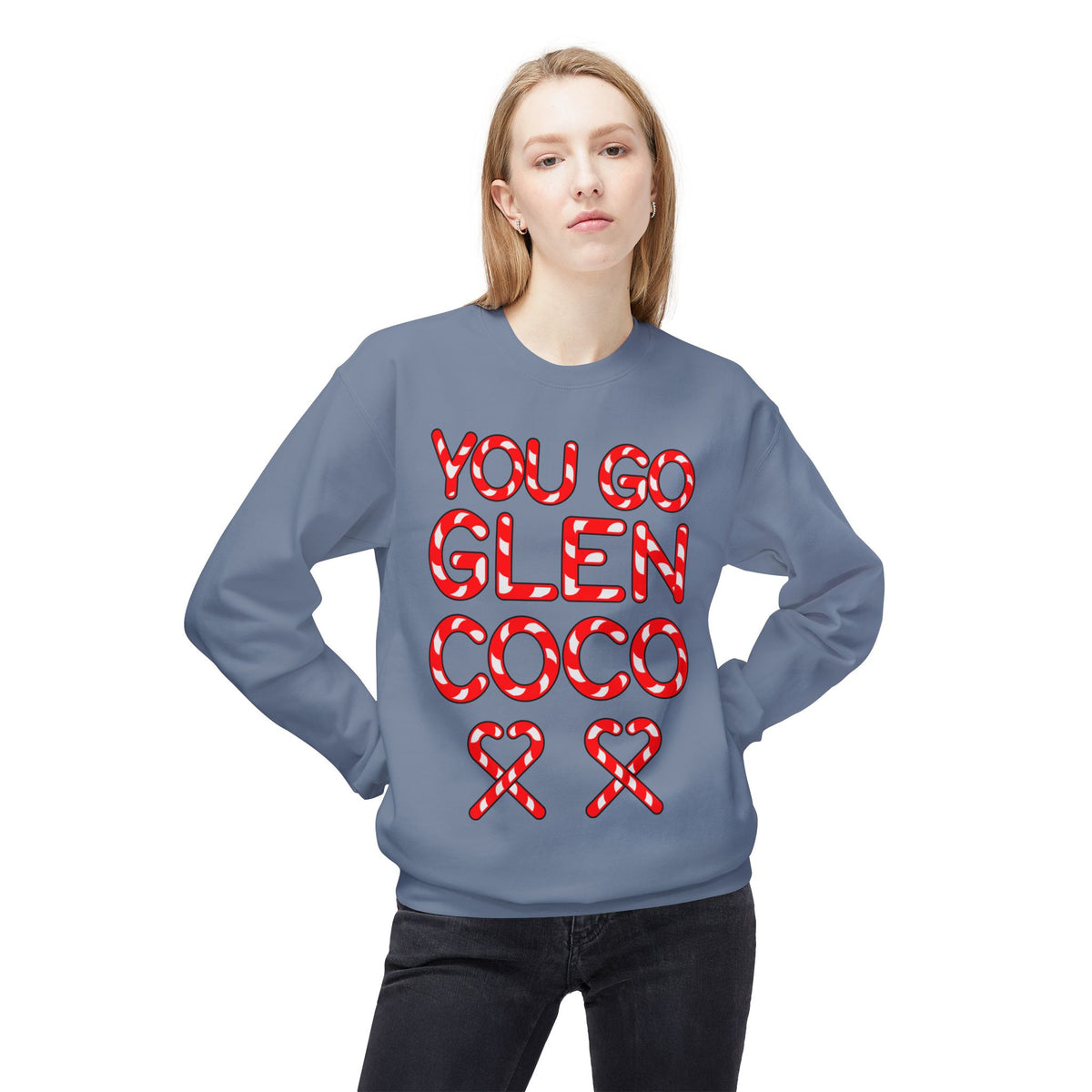 "You Go Glen Coco" Candy Cane Holiday Graphic Crewneck Sweatshirt