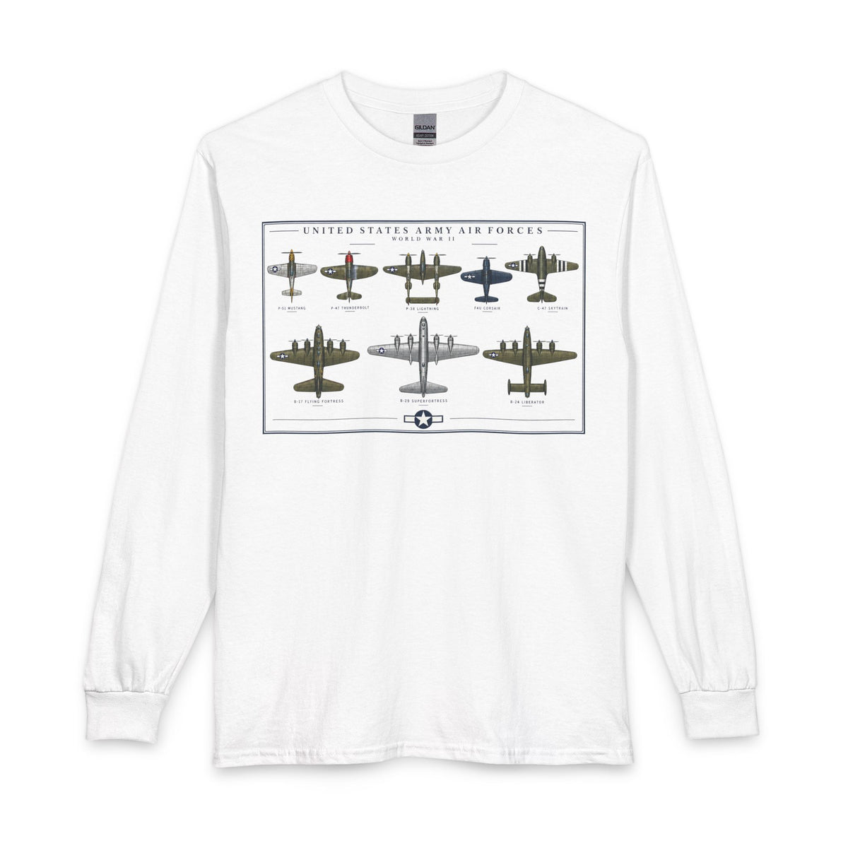USAF WWII Selection of Military Aircraft Fleet - Long Sleeve Tee