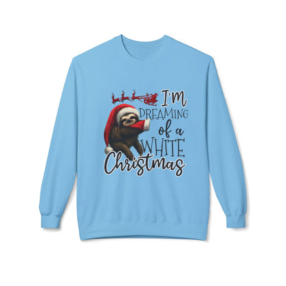 Christmas Sloth Sweatshirt – "I'm Dreaming of a White Christmas" Cozy Crewneck