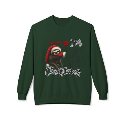 Christmas Sloth Sweatshirt – "I'm Dreaming of a White Christmas" Cozy Crewneck
