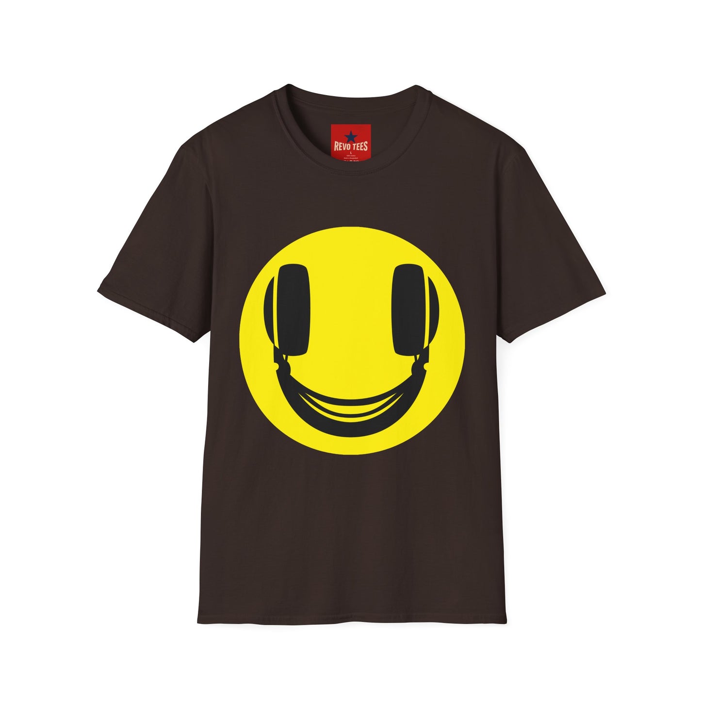 Smiley Face Headphones T-Shirt — Retro Music Lover Graphic Tee
