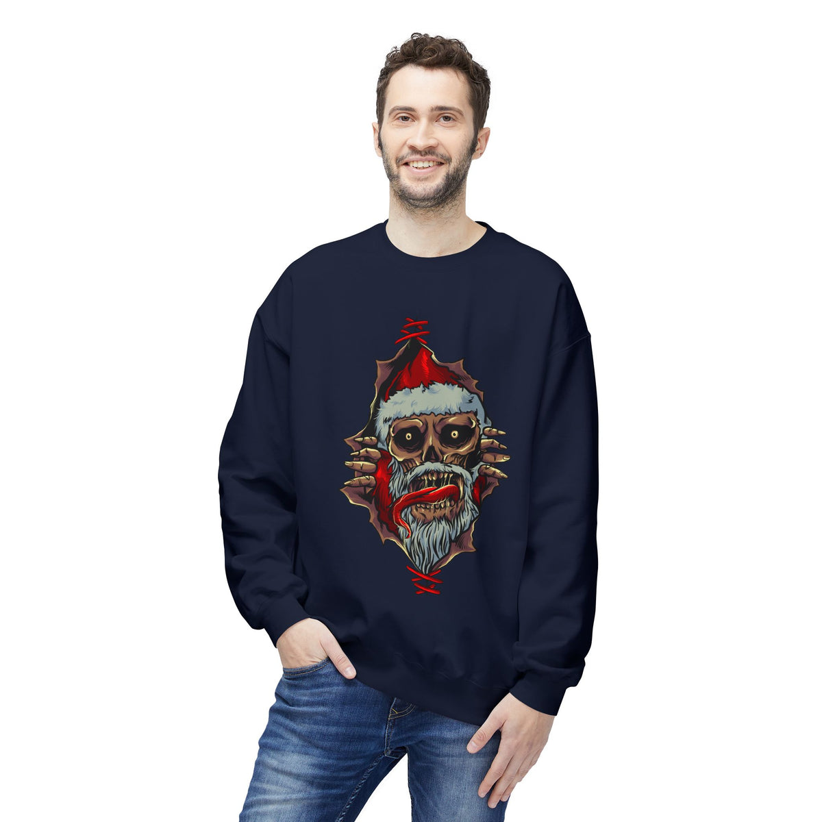 Skull Santa Crewneck Sweatshirt — Horror Christmas Graphic