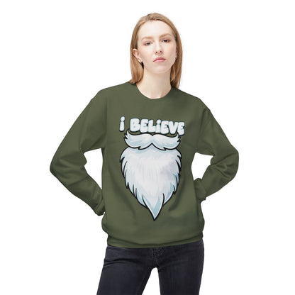 "I Believe" Santa Beard Holiday Crewneck Sweatshirt