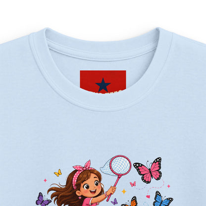Kids Tee — "Little Butterfly Chaser" Cute Girl Butterfly Catcher Shirt