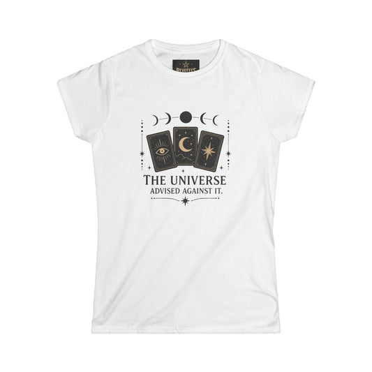 Women's Tee — 'The Universe Advised Against It' Tarot Moon Phase Graphic