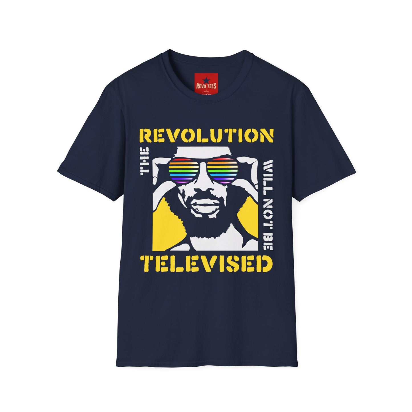 Revolution Is Televised T-Shirt — Retro Rainbow Sunglasses Protest Tee