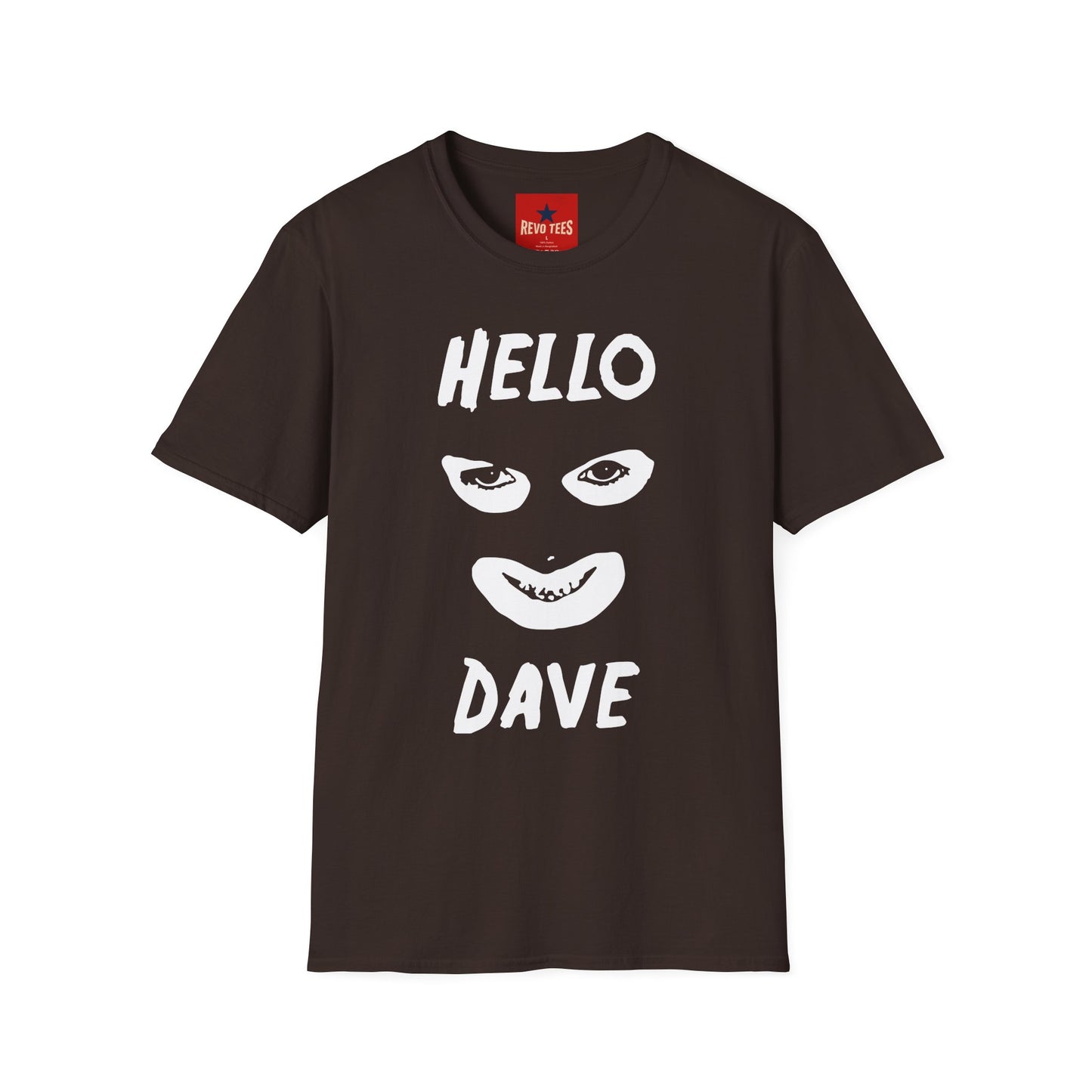 Hello Dave T-Shirt — Black Graphic Tee with Eyes & Smile