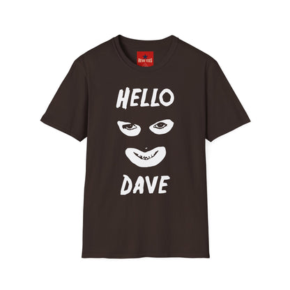 Hello Dave T-Shirt — Black Graphic Tee with Eyes & Smile