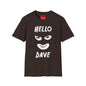 Hello Dave T-Shirt — Black Graphic Tee with Eyes & Smile