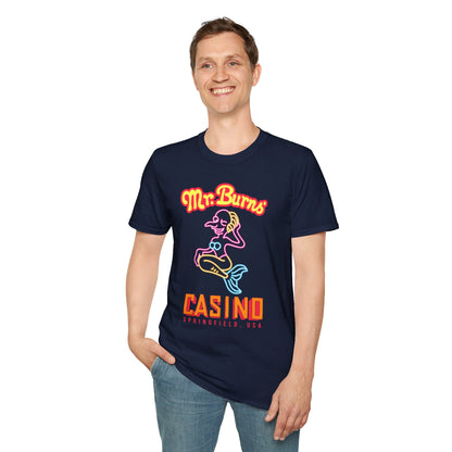 Mr. Burns Casino T-Shirt — Retro Neon Mermaid Resort Tee