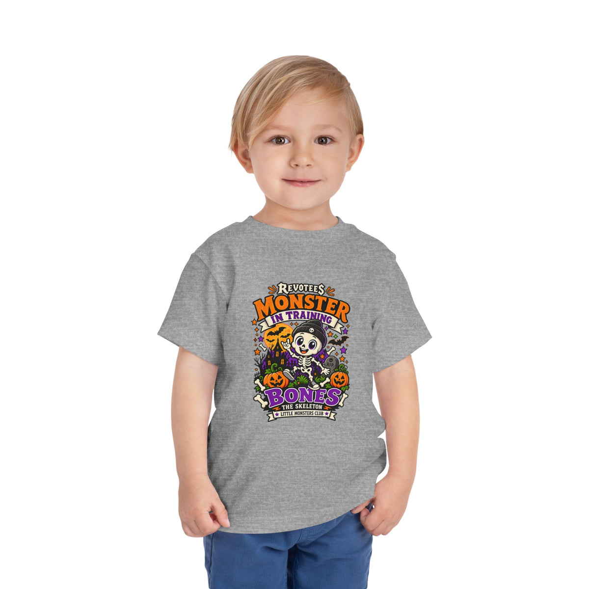REVOTEES Toddler Tee — "Monster in Training" Cute Skeleton Halloween Shirt