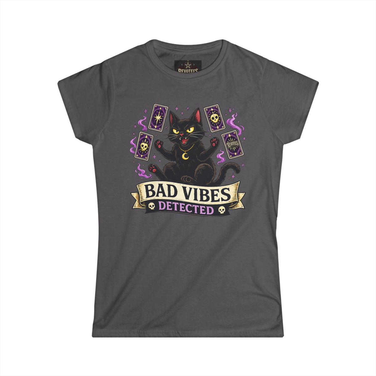 Revotees Bad Vibes Detected Cat Tarot Womens Witchy Graphic T-Shirt - alternate view 6
