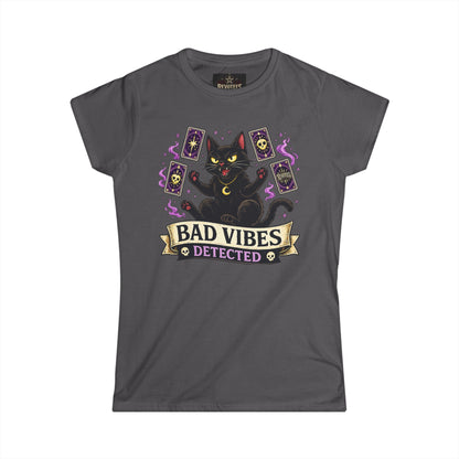 Revotees Bad Vibes Detected Cat Tarot Womens Witchy Graphic T-Shirt - alternate view 6