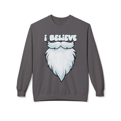 "I Believe" Santa Beard Holiday Crewneck Sweatshirt