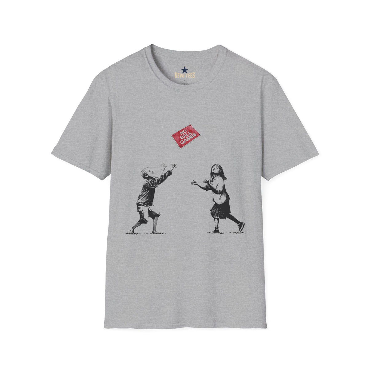 Revotees Banksy No More Games Vintage Kids Throwing No More Games Patch Graphic T-Shirt - alternate view 2