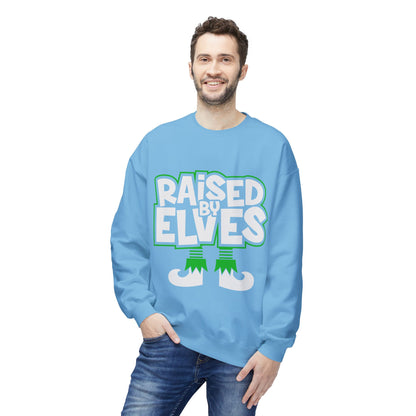 Raised by Elves Sweatshirt – Christmas Funny Holiday Crewneck