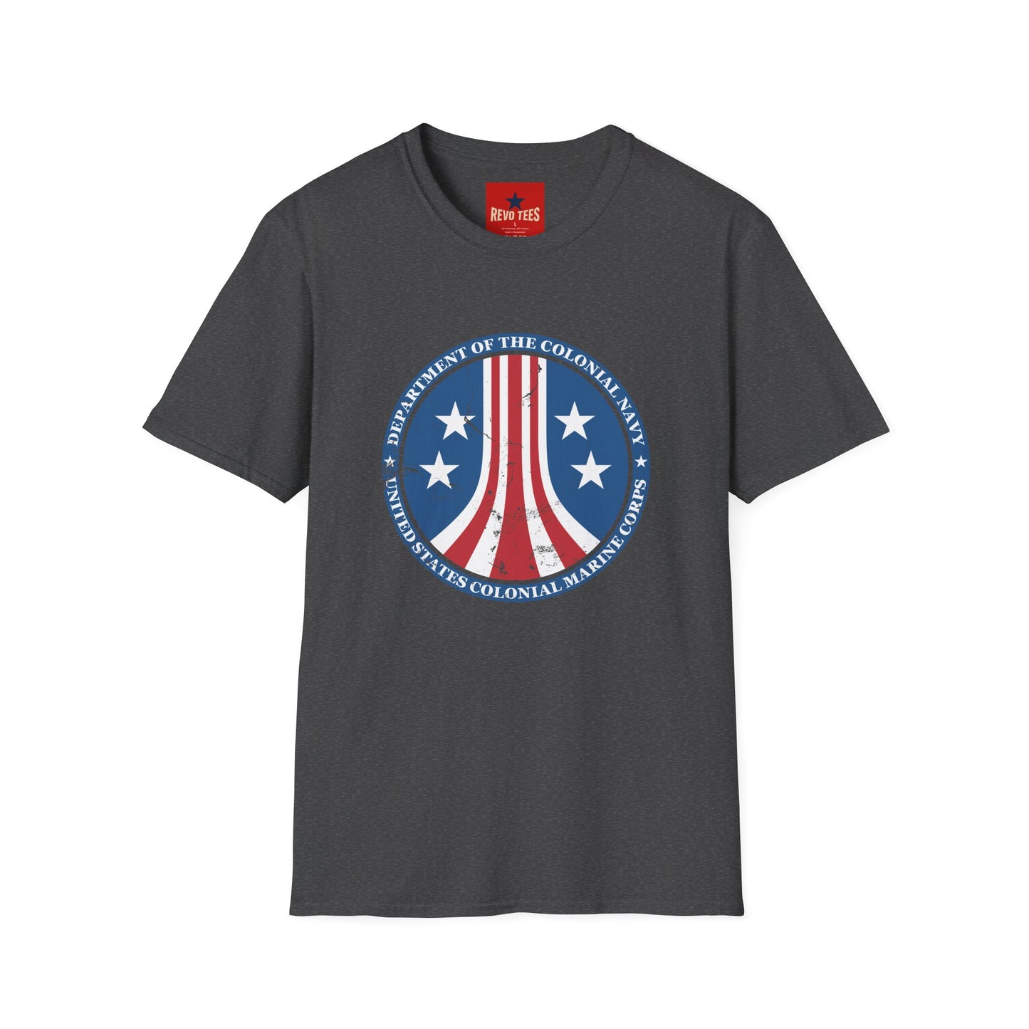 Colonial Navy Vintage Seal T‑Shirt — Patriotic Stars & Stripes Graphic