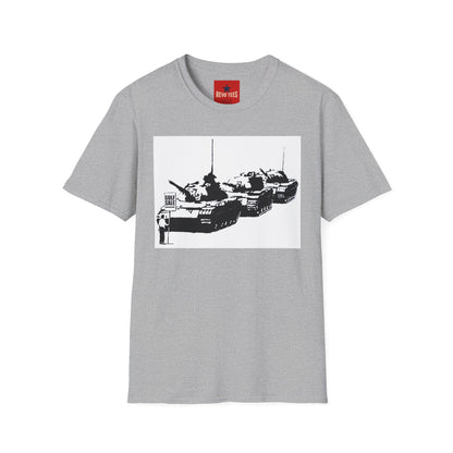 Banksy Tank Lineup Graphic T-Shirt — Stencil Military Tanks Design