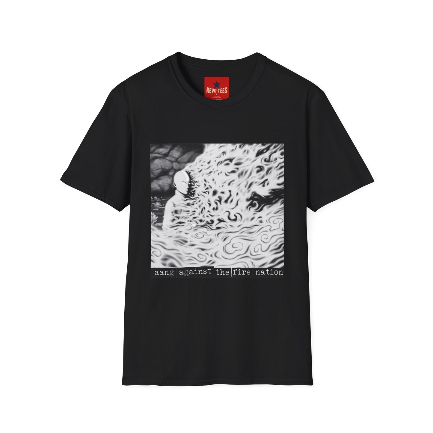 Surreal Flame Portrait T-Shirt — Black & White Abstract Face with Flames