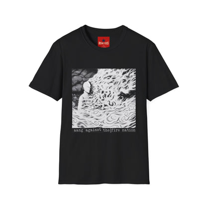 Surreal Flame Portrait T-Shirt — Black & White Abstract Face with Flames
