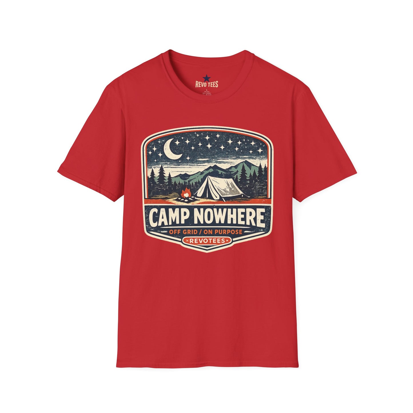 REVOTEES Camp Nowhere Vintage Camping T-Shirt — Starry Night Tent Graphic Tee