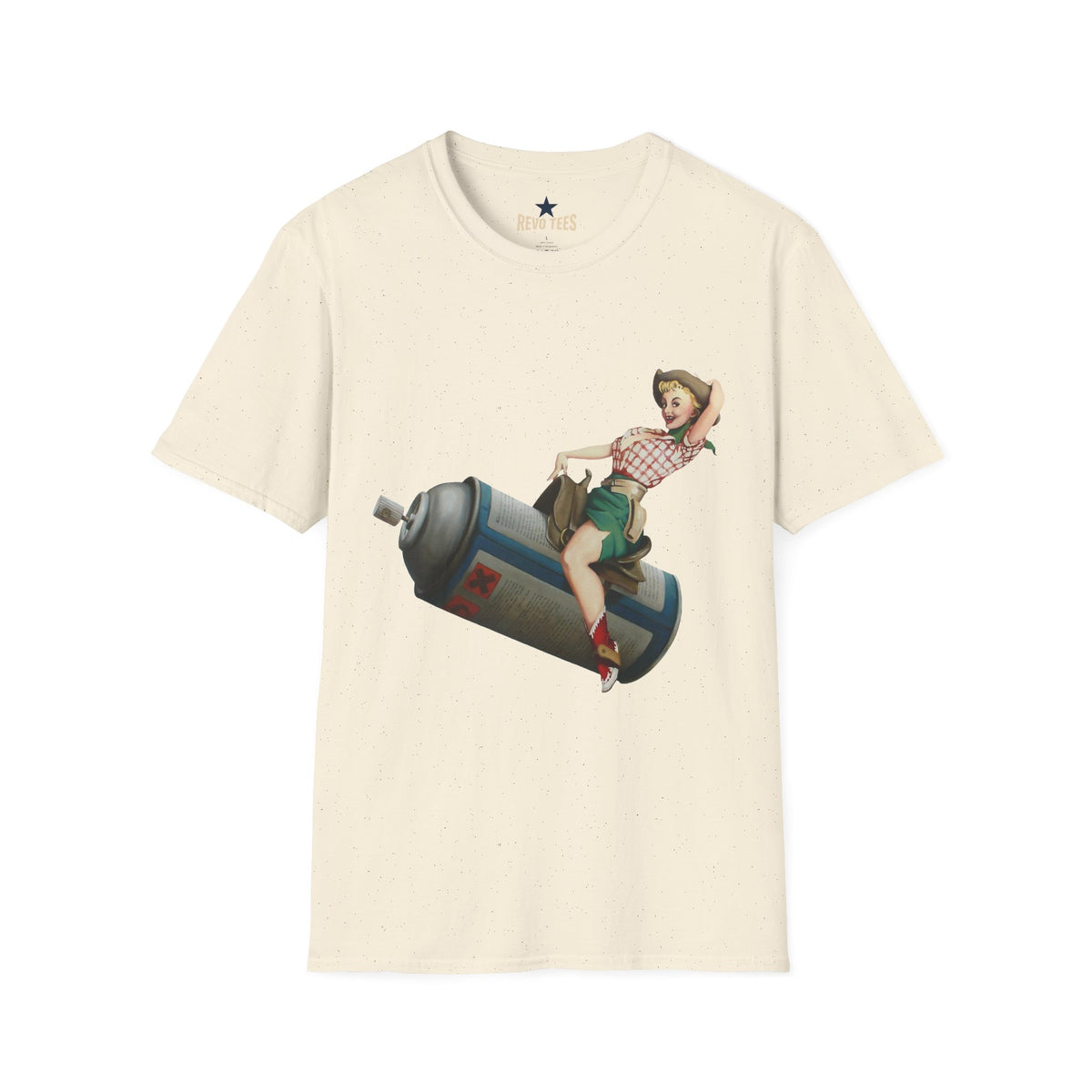 Revotees Banksy Pin Up Cowgirl Retro Pinup Girl Riding Soda Can Vintage T-Shirt - alternate view 5