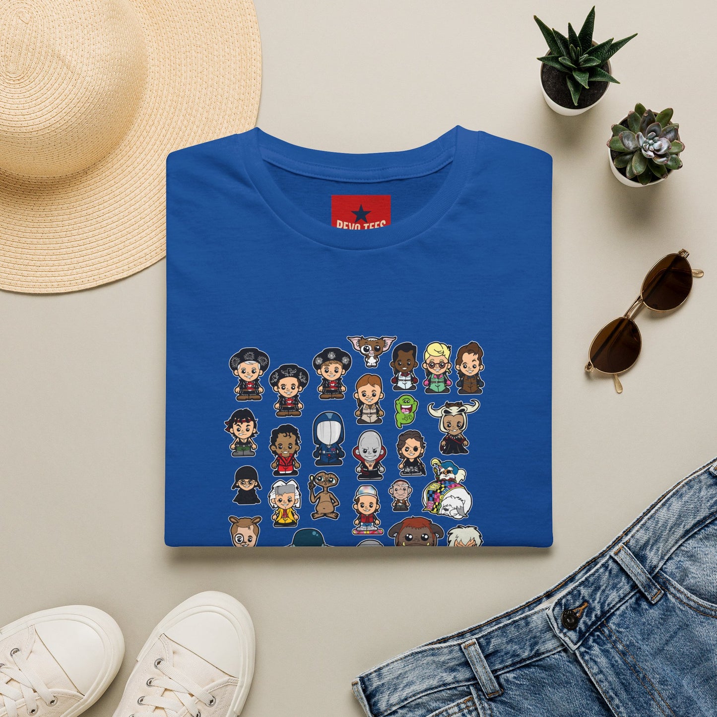 Cute Chibi Characters Crewneck T‑Shirt — Cartoon Character Grid Tee