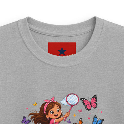 Kids Tee — "Little Butterfly Chaser" Cute Girl Butterfly Catcher Shirt