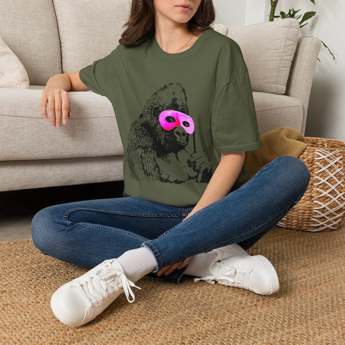 Banksy Gorilla with Pink Sleep Mask T-Shirt