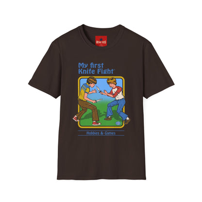My First Knife Fight T-Shirt — Retro Dark Humor Graphic Tee