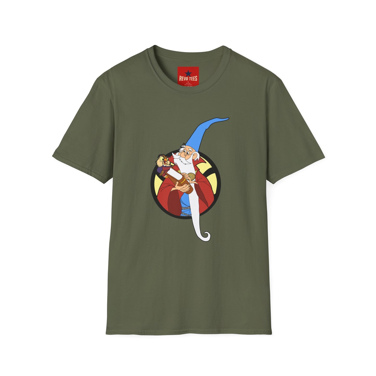 Wizard Illustration T-Shirt — Vintage Blue-Hat Wizard Graphic Tee
