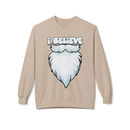 "I Believe" Santa Beard Holiday Crewneck Sweatshirt