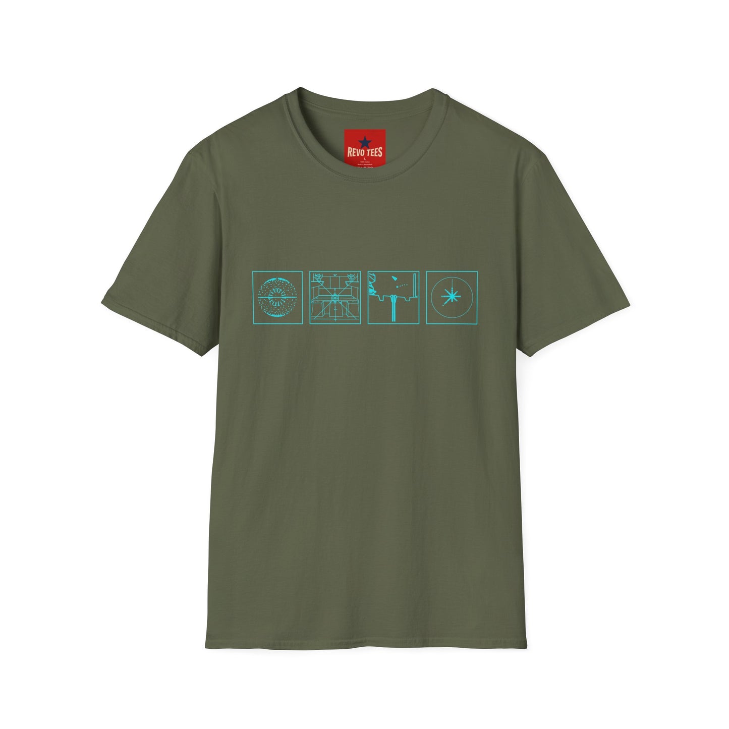 Minimal Celestial Icons T-Shirt — Light Blue Astrological Symbols