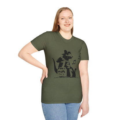 Music Cat T-Shirt — Black Silhouette Singing Rat Graphic Tee