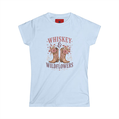 Whiskey & Wildflowers Women's Tee — Floral Cowboy Boots Graphic Shirt