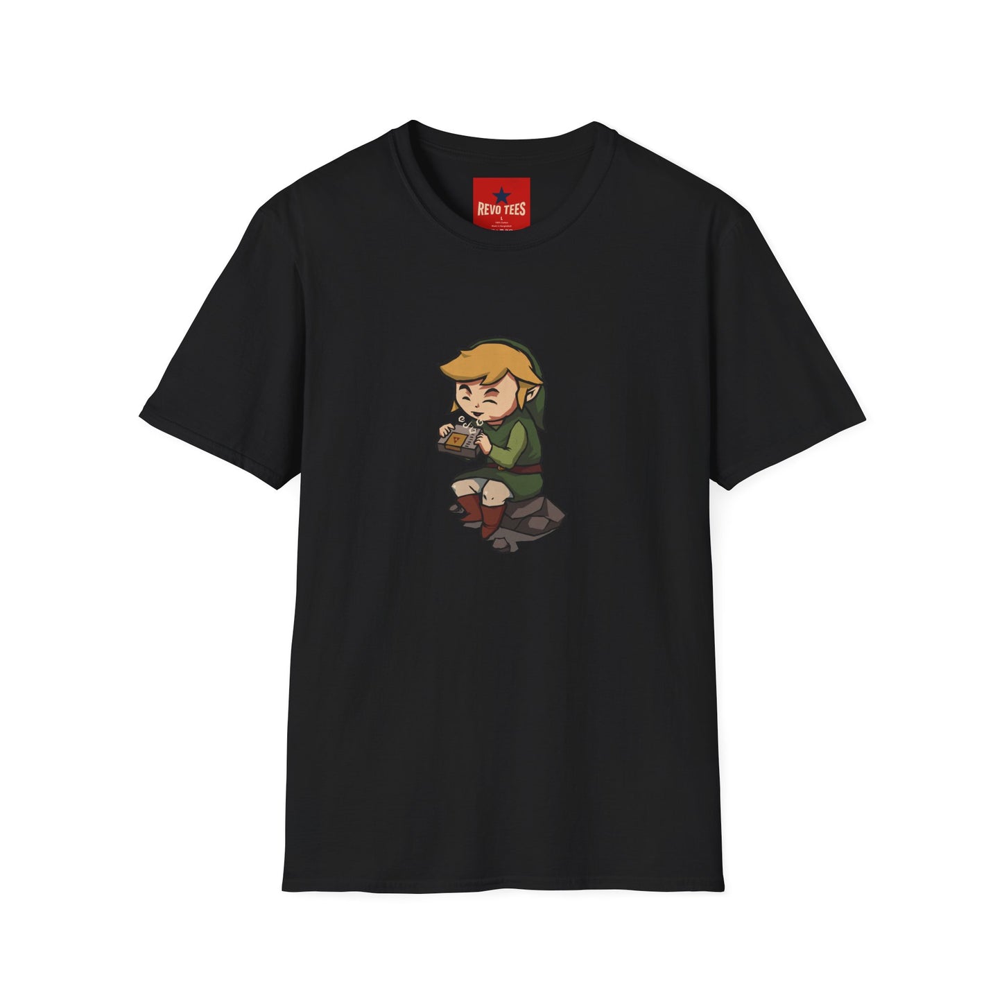 Link-Inspired Gamer Tee — Cute Chibi Hero Playing Handheld Console