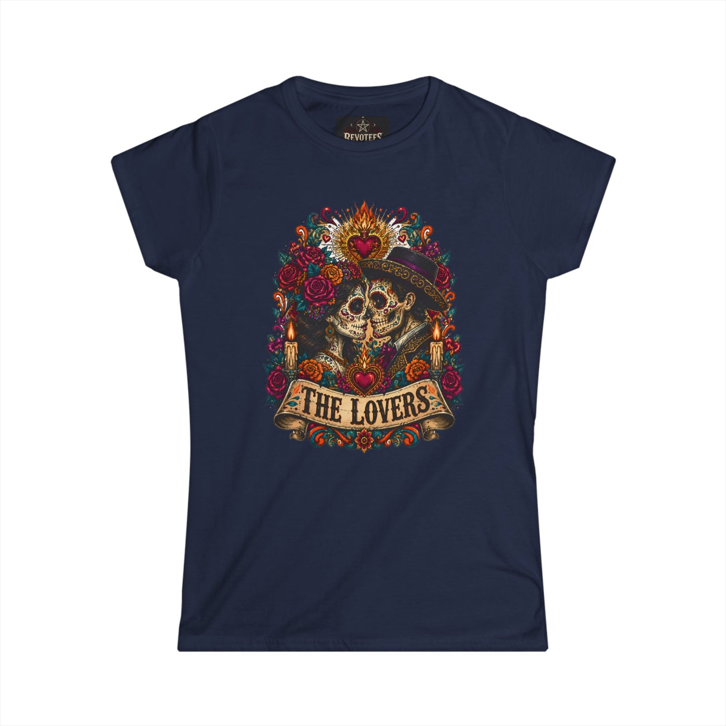 The Lovers Tarot Skull Tee — Romantic Day of the Dead Graphic Shirt