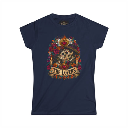 The Lovers Tarot Skull Tee — Romantic Day of the Dead Graphic Shirt