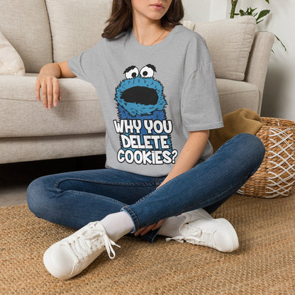 Cookie Monster "Why You Delete Cookies?" T-Shirt — Funny Retro Kids TV Graphic Tee