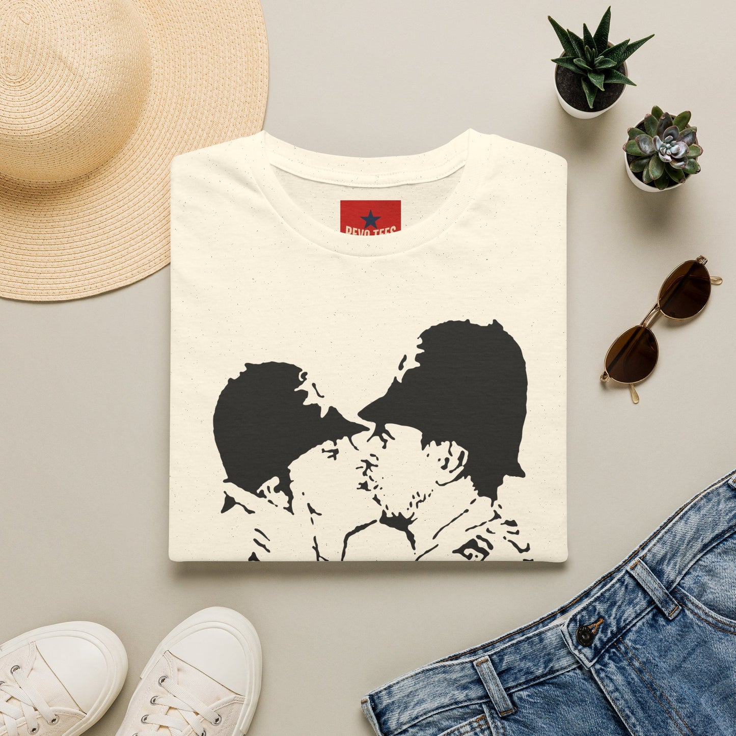 Banksy - Kissing Policemen Graphic T‑Shirt — Vintage Stencil Couple Print