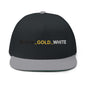 REVOTEES Embroidered Flat Bill Cap – BLACK_GOLD_WHITE Text with rear Gold Star