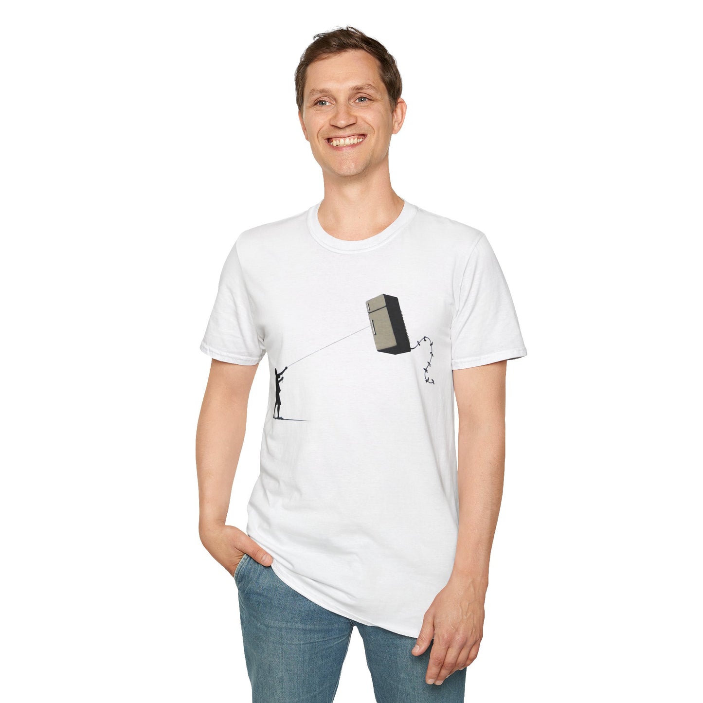 T-Shirt — Banksy-Style Kite Refrigerator Street Art Tee